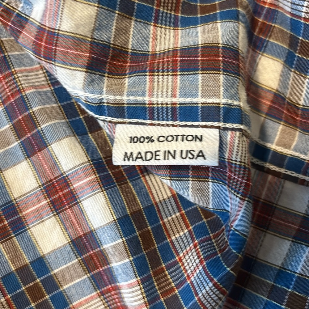 Gustin Plaid Button-Down Shirt in Blue, Brown, White - Picture 8 of 8